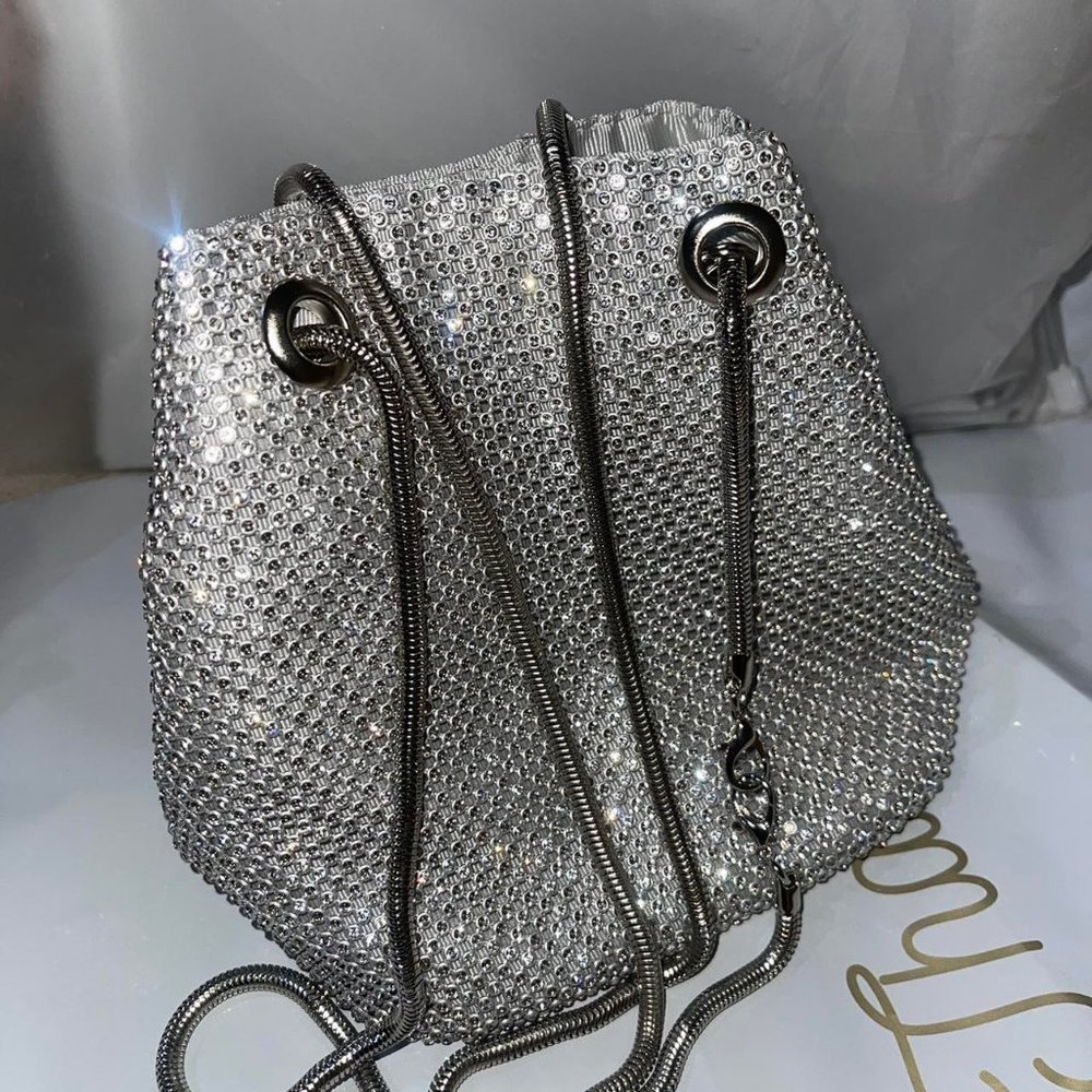 Silver pouch diamanté rhinestone bag